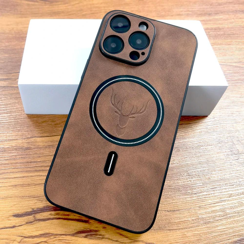 Coque pour IPhone en cuir avec chargement sans fil