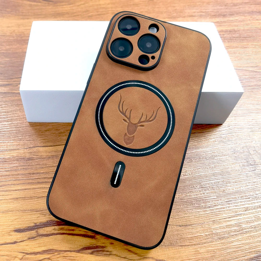 Coque pour IPhone en cuir avec chargement sans fil